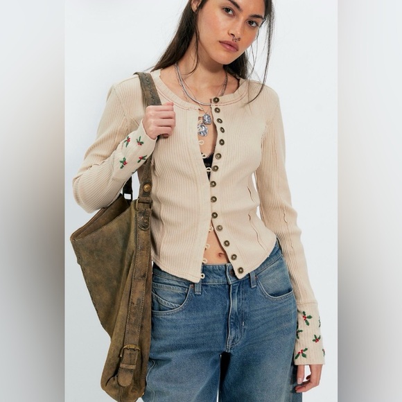 FREE PEOPLE We The Free Daria Cuff Cardi TOP - Picture 2 of 11